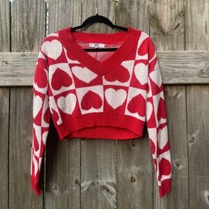 Steve Madden Red Heart Patterned Cropped Women's Sweater Size S